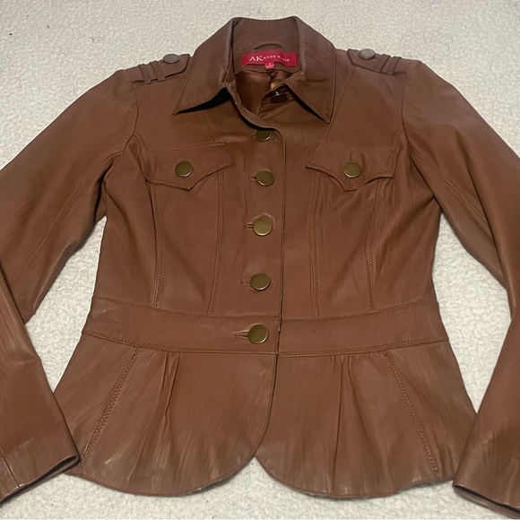 Anne Klein Y2K leather jacket size small cinnamon brown - Picture 2 of 8